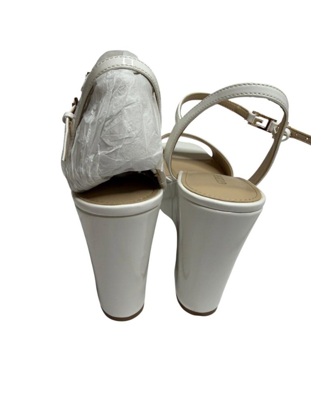 Guess Zione Sandals Shoes Faux Patent Leather Platform Wedge White 10 NIB - Picture 7 of 14